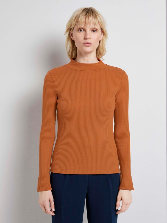 Geripptes Langarmshirt mit Stehkragen - Frauen - Baked Ginger Orange Geripptes Langarmshirt mit Stehkragen - Frauen - Baked Ginger Orange - 1 - Mine to five