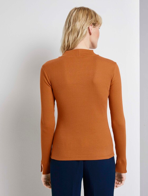 Geripptes Langarmshirt mit Stehkragen - Frauen - Baked Ginger Orange Geripptes Langarmshirt mit Stehkragen - Frauen - Baked Ginger Orange - 2 - Mine to five