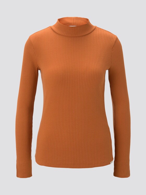 Geripptes Langarmshirt mit Stehkragen - Frauen - Baked Ginger Orange Geripptes Langarmshirt mit Stehkragen - Frauen - Baked Ginger Orange - 7 - Mine to five