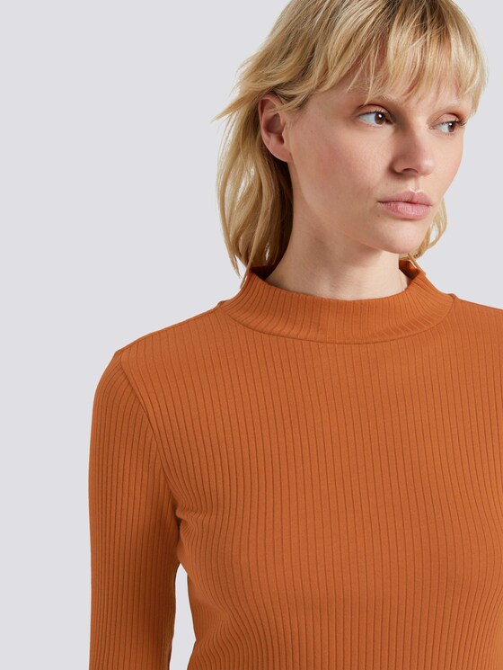 Geripptes Langarmshirt mit Stehkragen - Frauen - Baked Ginger Orange Geripptes Langarmshirt mit Stehkragen - Frauen - Baked Ginger Orange - 9 - Mine to five