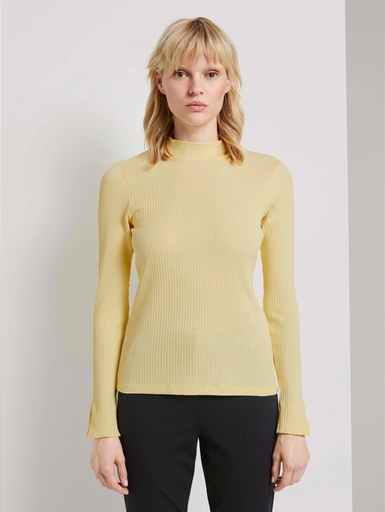 Ribbed long-sleeved top with a stand-up collar - Women - pale banana yellow Ribbed long-sleeved top with a stand-up collar - Women - pale banana yellow - 1 - Mine to five