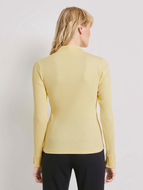 Ribbed long-sleeved top with a stand-up collar - Women - pale banana yellow Ribbed long-sleeved top with a stand-up collar - Women - pale banana yellow - 2 - Mine to five