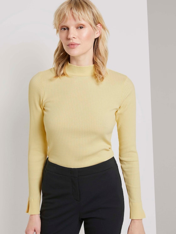 Ribbed long-sleeved top with a stand-up collar - Women - pale banana yellow Ribbed long-sleeved top with a stand-up collar - Women - pale banana yellow - 5 - Mine to five