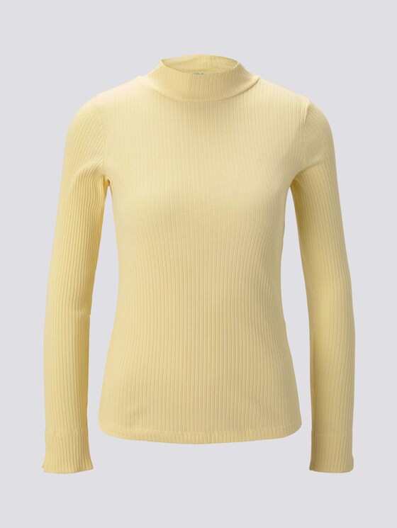 Ribbed long-sleeved top with a stand-up collar - Women - pale banana yellow Ribbed long-sleeved top with a stand-up collar - Women - pale banana yellow - 7 - Mine to five