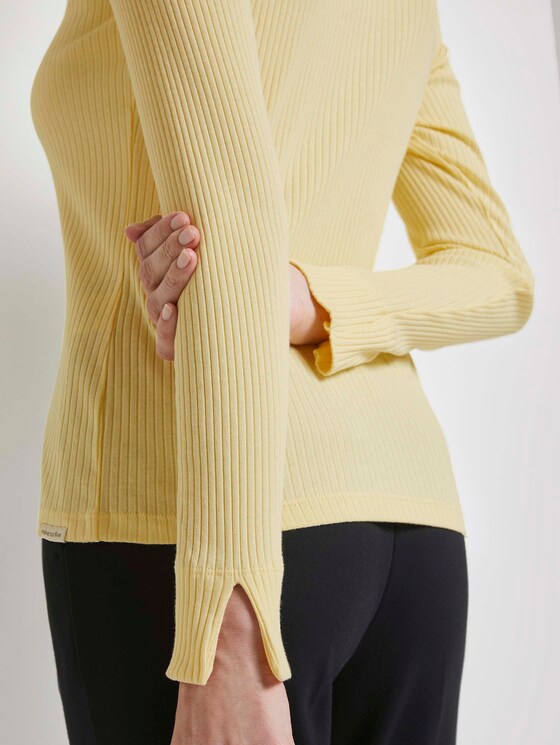 Ribbed long-sleeved top with a stand-up collar - Women - pale banana yellow Ribbed long-sleeved top with a stand-up collar - Women - pale banana yellow - 9 - Mine to five