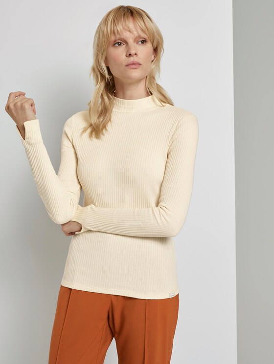 Geripptes Langarmshirt mit Stehkragen - Frauen - light soft sand Geripptes Langarmshirt mit Stehkragen - Frauen - light soft sand - 5 - Mine to five