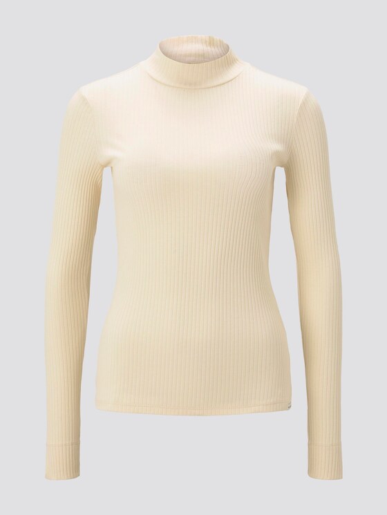 Geripptes Langarmshirt mit Stehkragen - Frauen - light soft sand Geripptes Langarmshirt mit Stehkragen - Frauen - light soft sand - 7 - Mine to five