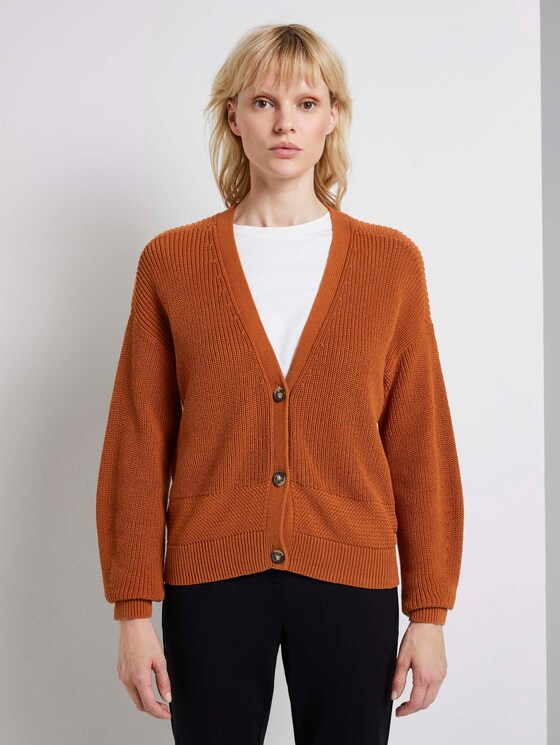 Lockerer Cardigan mit V-Ausschnitt - Frauen - Baked Ginger Orange Lockerer Cardigan mit V-Ausschnitt - Frauen - Baked Ginger Orange - 1 - Mine to five