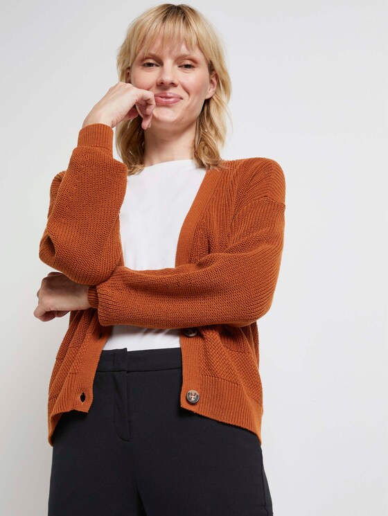 Lockerer Cardigan mit V-Ausschnitt - Frauen - Baked Ginger Orange Lockerer Cardigan mit V-Ausschnitt - Frauen - Baked Ginger Orange - 5 - Mine to five