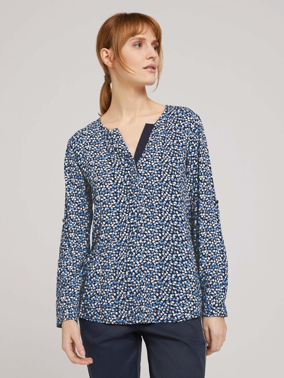Gemusterte Henley-Bluse mit Turn-Ups - Frauen - navy blue floral design Gemusterte Henley-Bluse mit Turn-Ups - Frauen - navy blue floral design - 1 - TOM TAILOR