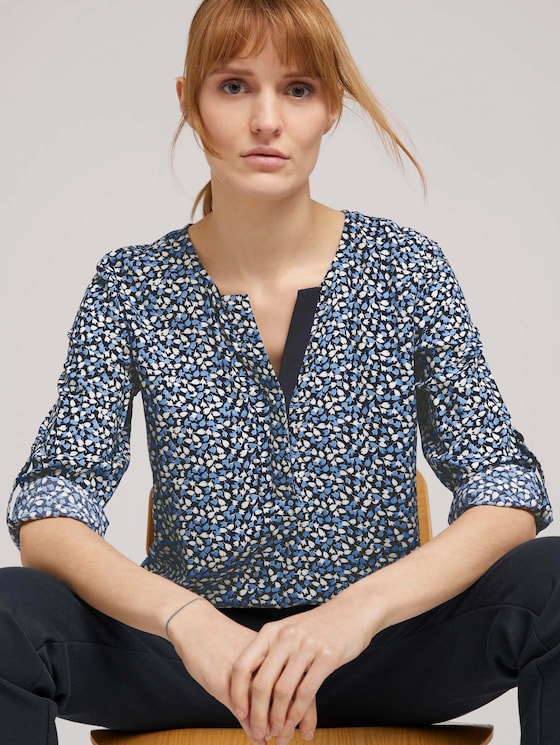 Gemusterte Henley-Bluse mit Turn-Ups - Frauen - navy blue floral design Gemusterte Henley-Bluse mit Turn-Ups - Frauen - navy blue floral design - 5 - TOM TAILOR