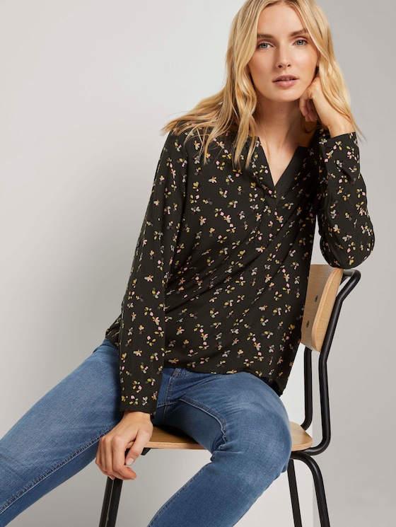 Henley shirt with turn-ups - Women - dark rosin floral design Henley shirt with turn-ups - Women - dark rosin floral design - 5 - TOM TAILOR