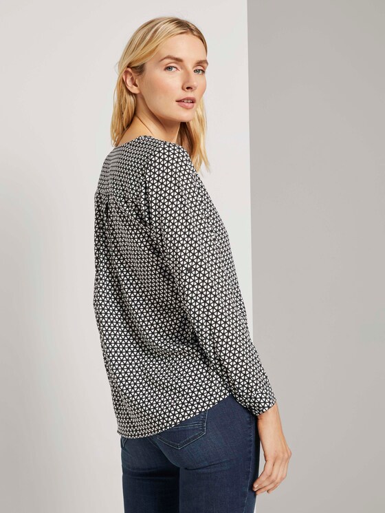 Gemusterte Henley-Bluse mit Turn-Ups - Frauen - dark rosin black minimal Gemusterte Henley-Bluse mit Turn-Ups - Frauen - dark rosin black minimal - 2 - TOM TAILOR
