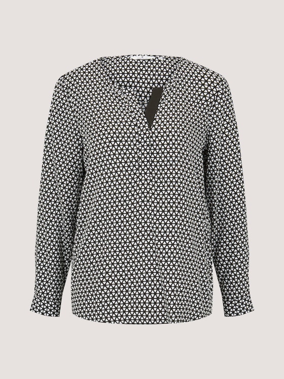 Gemusterte Henley-Bluse mit Turn-Ups - Frauen - dark rosin black minimal Gemusterte Henley-Bluse mit Turn-Ups - Frauen - dark rosin black minimal - 7 - TOM TAILOR