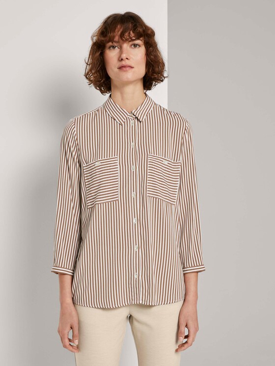 Gestreifte Hemdbluse - Frauen - camel white stripe Gestreifte Hemdbluse - Frauen - camel white stripe - 1 - TOM TAILOR