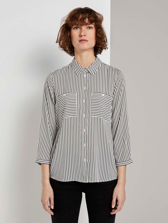 Gestreifte Hemdbluse - Frauen - grey vertical stripe Gestreifte Hemdbluse - Frauen - grey vertical stripe - 1 - TOM TAILOR