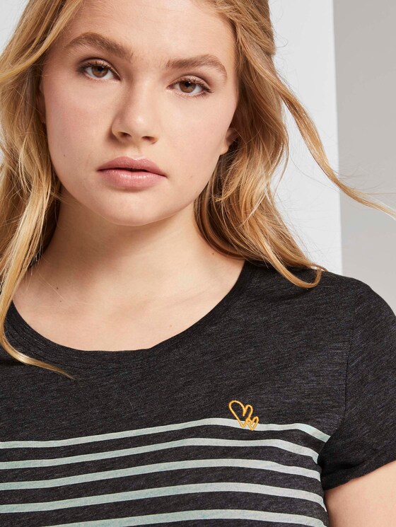 Gestreiftes T-Shirt mit kleiner Stickerei - Frauen - Shale Grey Melange Gestreiftes T-Shirt mit kleiner Stickerei - Frauen - Shale Grey Melange - 10 - TOM TAILOR Denim
