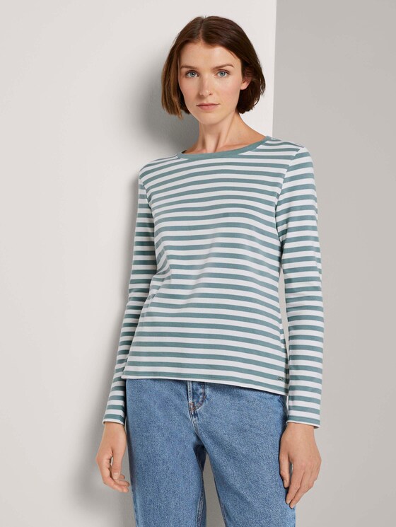 Gestreiftes Langarmshirt - Frauen - mineral white stripe Gestreiftes Langarmshirt - Frauen - mineral white stripe - 1 - TOM TAILOR Denim