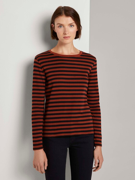 Gestreiftes Langarmshirt - Frauen - rust black stripe Gestreiftes Langarmshirt - Frauen - rust black stripe - 1 - TOM TAILOR Denim