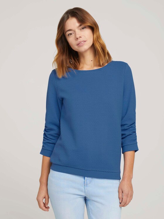 Strukturiertes Sweatshirt mit Bio-Baumwolle - Frauen - mid blue Strukturiertes Sweatshirt mit Bio-Baumwolle - Frauen - mid blue - 1 - TOM TAILOR Denim