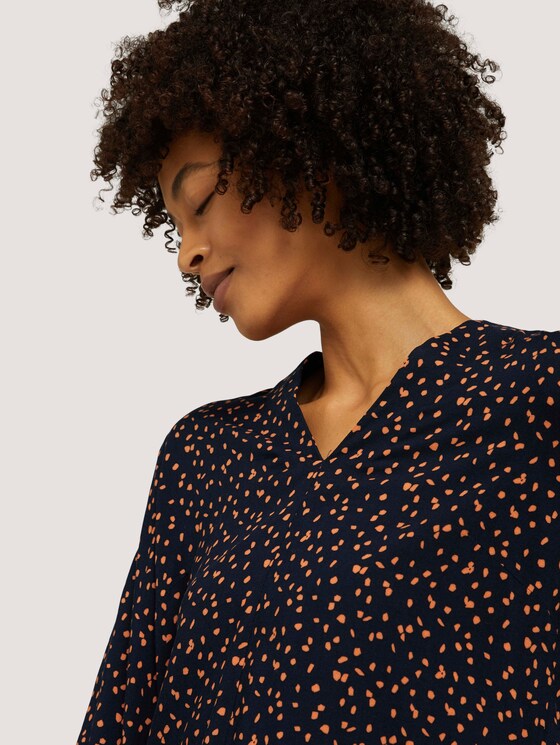 Gemusterte Bluse mit V-Ausschnitt - Frauen - navy orange dot design Gemusterte Bluse mit V-Ausschnitt - Frauen - navy orange dot design - 10 - Mine to five