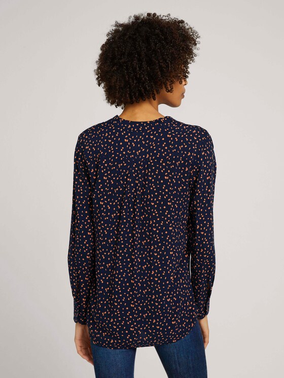 Gemusterte Bluse mit V-Ausschnitt - Frauen - navy orange dot design Gemusterte Bluse mit V-Ausschnitt - Frauen - navy orange dot design - 2 - Mine to five