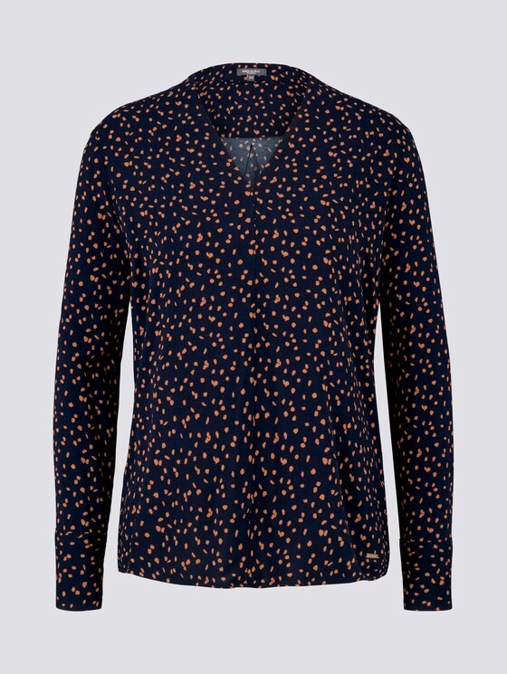 Gemusterte Bluse mit V-Ausschnitt - Frauen - navy orange dot design Gemusterte Bluse mit V-Ausschnitt - Frauen - navy orange dot design - 7 - Mine to five