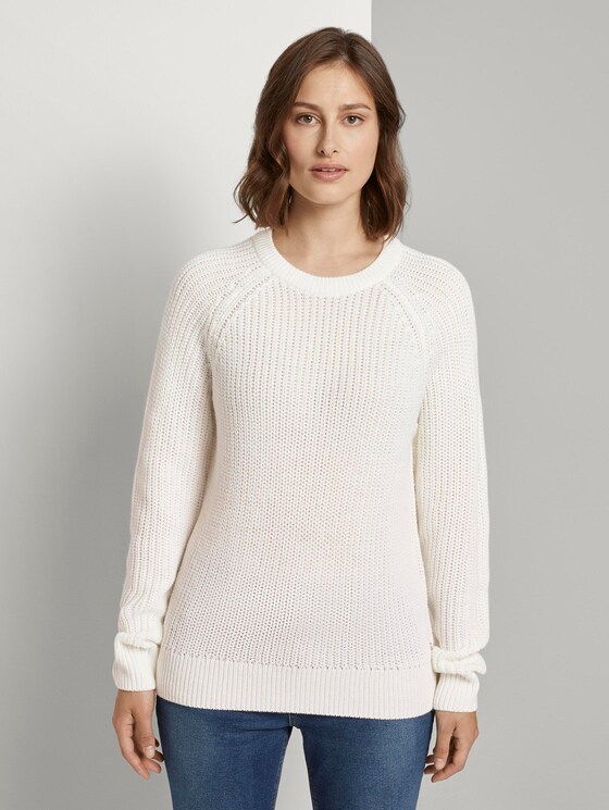 Basic Pullover mit Raglan-Ärmeln - Frauen - Off White Basic Pullover mit Raglan-Ärmeln - Frauen - Off White - 1 - TOM TAILOR Denim