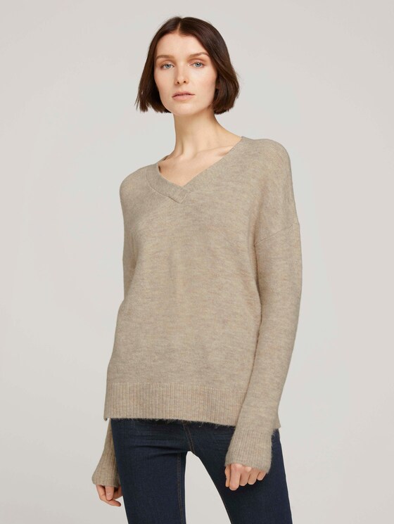 Pullover mit V-Ausschnitt - Frauen - cozy beige melange Pullover mit V-Ausschnitt - Frauen - cozy beige melange - 1 - TOM TAILOR Denim