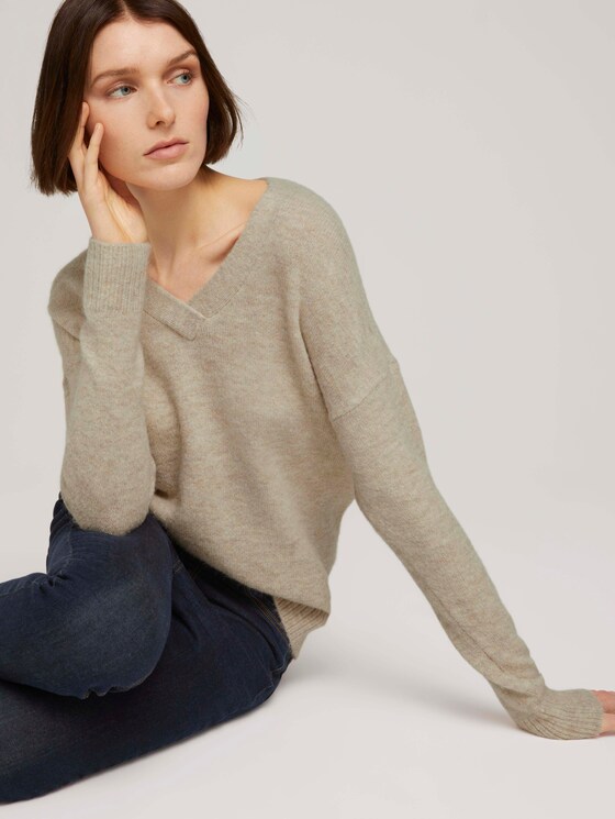 Pullover mit V-Ausschnitt - Frauen - cozy beige melange Pullover mit V-Ausschnitt - Frauen - cozy beige melange - 5 - TOM TAILOR Denim