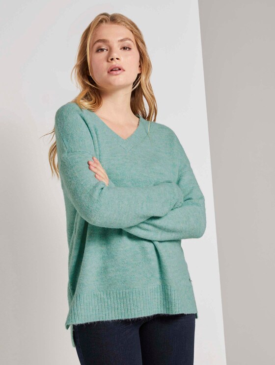 Pullover mit V-Ausschnitt - Frauen - mineral stone blue melange Pullover mit V-Ausschnitt - Frauen - mineral stone blue melange - 5 - TOM TAILOR Denim