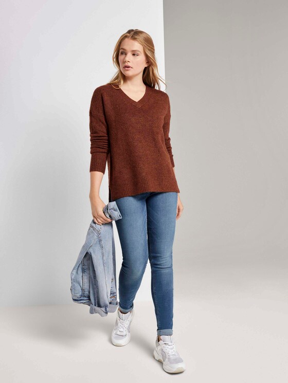 Pullover mit V-Ausschnitt - Frauen - rust orange melange Pullover mit V-Ausschnitt - Frauen - rust orange melange - 3 - TOM TAILOR Denim