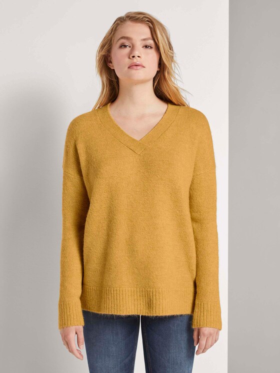 Pullover mit V-Ausschnitt - Frauen - indian spice yellow melange Pullover mit V-Ausschnitt - Frauen - indian spice yellow melange - 1 - TOM TAILOR Denim