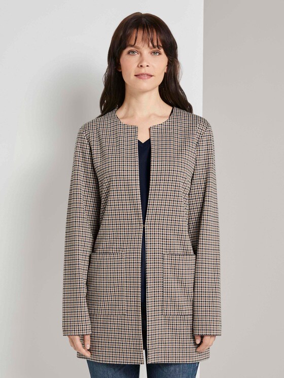 Kragenloser Longblazer im Karomuster - Frauen - camel small check Kragenloser Longblazer im Karomuster - Frauen - camel small check - 1 - TOM TAILOR