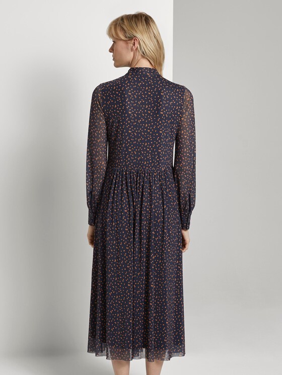 Gemustertes Midi-Blusenkleid - Frauen - navy orange dot design Gemustertes Midi-Blusenkleid - Frauen - navy orange dot design - 2 - Mine to five
