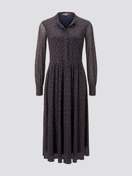 Gemustertes Midi-Blusenkleid - Frauen - navy orange dot design Gemustertes Midi-Blusenkleid - Frauen - navy orange dot design - 7 - Mine to five