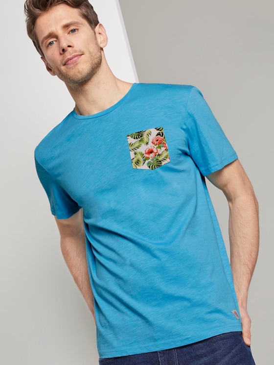 T-Shirt mit gemusterter Brusttasche - Männer - clear blue atoll T-Shirt mit gemusterter Brusttasche - Männer - clear blue atoll - 5 - TOM TAILOR