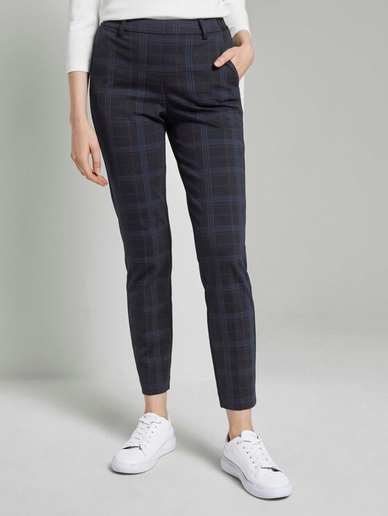 Mia slim trousers in ankle length - Women - navy bold printed check Mia slim trousers in ankle length - Women - navy bold printed check - 1 - TOM TAILOR