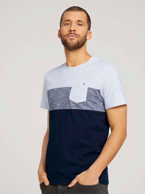 T-Shirt mit Blockstreifen und Brusttasche - Männer - Blanc De Blanc White Melange T-Shirt mit Blockstreifen und Brusttasche - Männer - Blanc De Blanc White Melange - 1 - TOM TAILOR