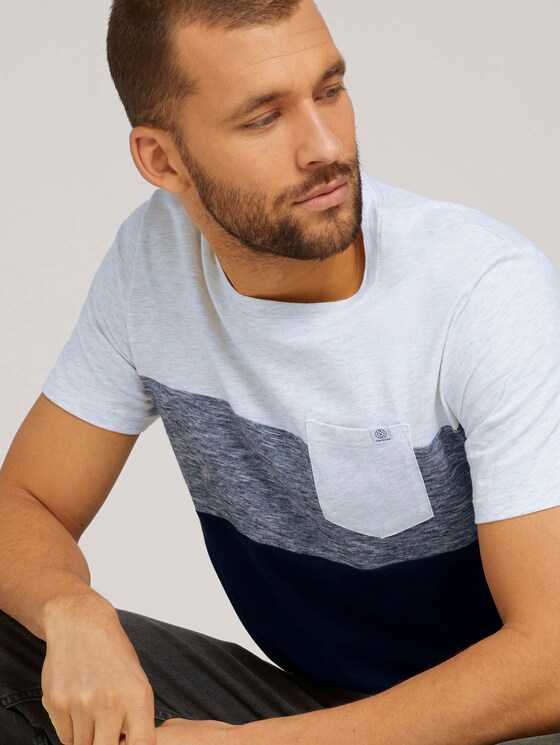T-Shirt mit Blockstreifen und Brusttasche - Männer - Blanc De Blanc White Melange T-Shirt mit Blockstreifen und Brusttasche - Männer - Blanc De Blanc White Melange - 9 - TOM TAILOR