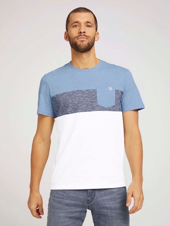 T-Shirt mit Blockstreifen und Brusttasche - Männer - Yonder Blue T-Shirt mit Blockstreifen und Brusttasche - Männer - Yonder Blue - 1 - TOM TAILOR
