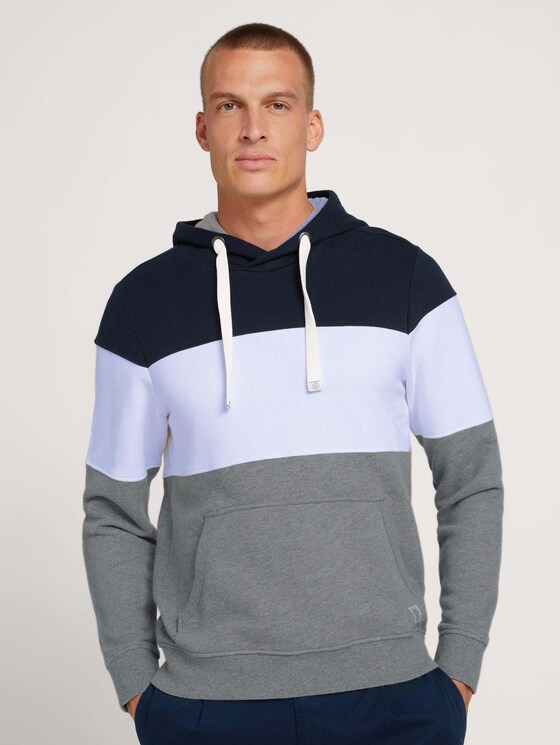 Hoodie mit Colorblock-Streifen - Männer - Middle Grey Mélange Hoodie mit Colorblock-Streifen - Männer - Middle Grey Mélange - 1 - TOM TAILOR