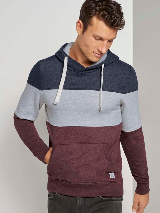 Hoodie mit Colorblock-Streifen - Männer - Dusty Wildberry Red Hoodie mit Colorblock-Streifen - Männer - Dusty Wildberry Red - 5 - TOM TAILOR