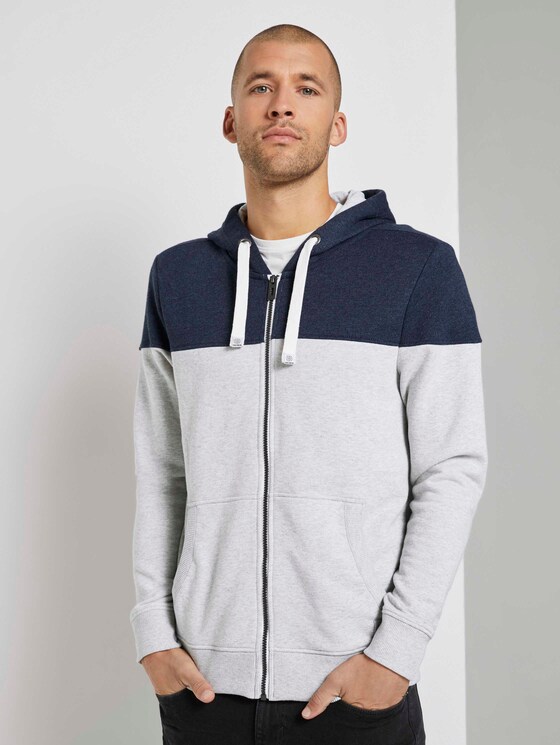 Sweatjacke mit Kapuze im Colorblocking - Männer - Light Stone Grey Melange Sweatjacke mit Kapuze im Colorblocking - Männer - Light Stone Grey Melange - 1 - TOM TAILOR