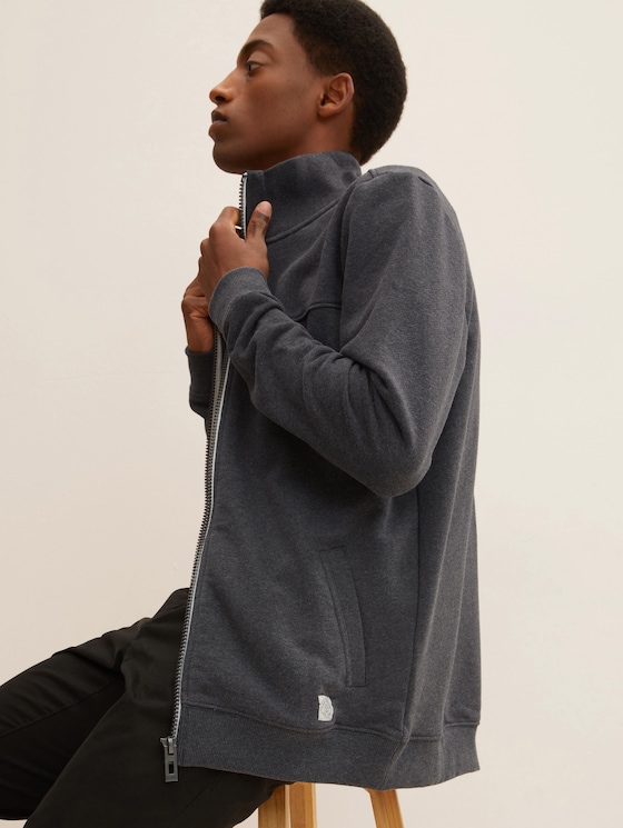 Sweatjacke mit Stehkragen von Men, Dark Grey Melange