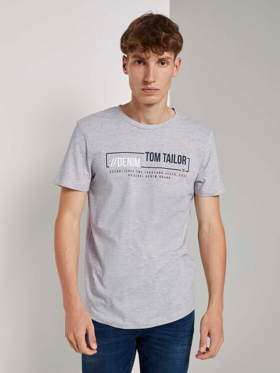 T-Shirt with a logo print - Men - Light Stone Grey Melange T-Shirt with a logo print - Men - Light Stone Grey Melange - 1 - TOM TAILOR Denim
