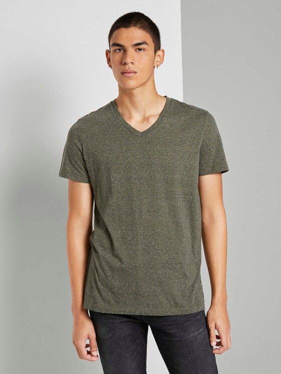 Meliertes T-Shirt mit V-Ausschnitt - Männer - dry greyish olive melange Meliertes T-Shirt mit V-Ausschnitt - Männer - dry greyish olive melange - 1 - TOM TAILOR Denim