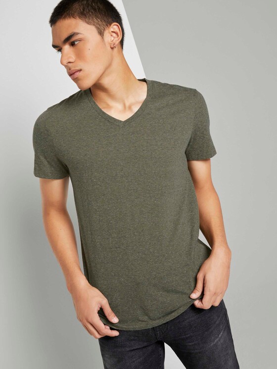 Meliertes T-Shirt mit V-Ausschnitt - Männer - dry greyish olive melange Meliertes T-Shirt mit V-Ausschnitt - Männer - dry greyish olive melange - 5 - TOM TAILOR Denim