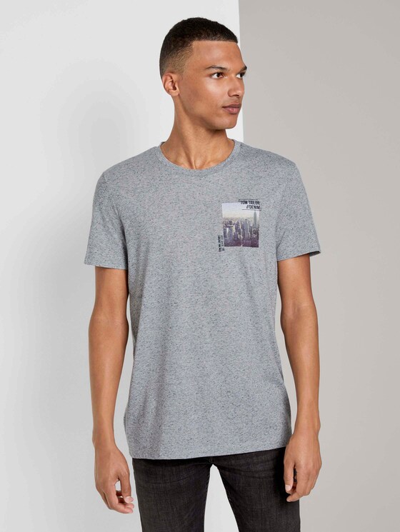 Meliertes T-Shirt mit Fotoprint - Männer - white melange Meliertes T-Shirt mit Fotoprint - Männer - white melange - 1 - TOM TAILOR Denim