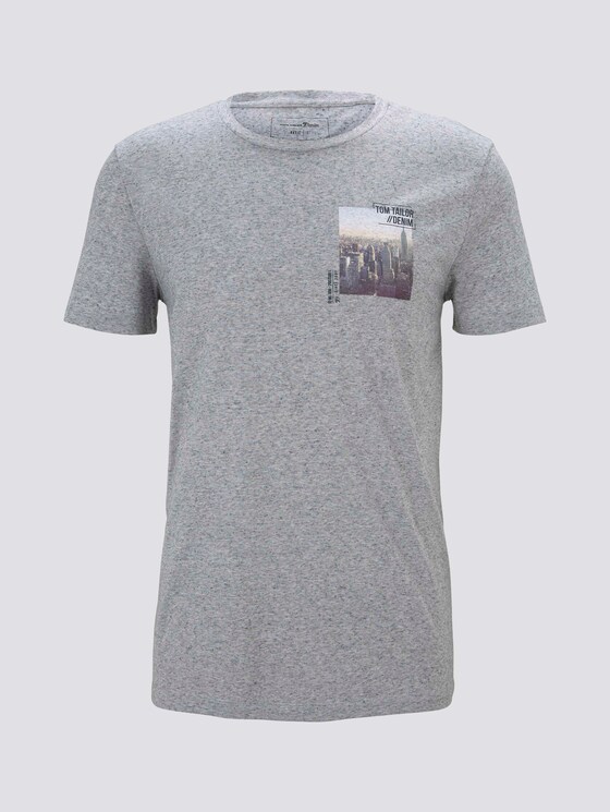 Meliertes T-Shirt mit Fotoprint - Männer - white melange Meliertes T-Shirt mit Fotoprint - Männer - white melange - 7 - TOM TAILOR Denim